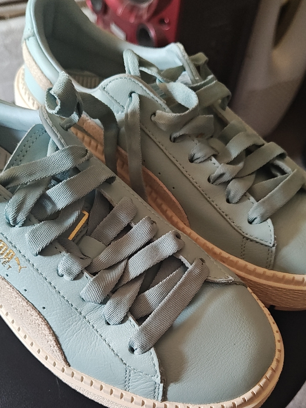 Puma Light Teal Low-Top Sneakers with Gold Accent